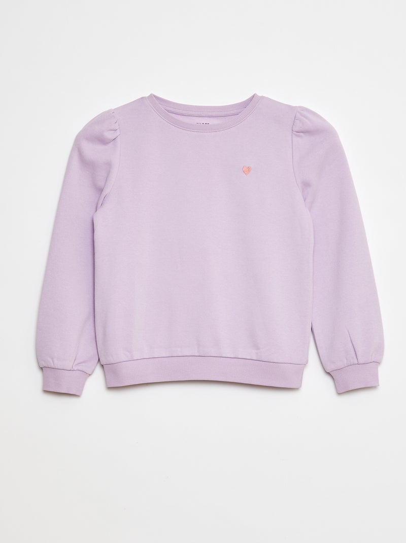 Sweat en molleton avec broderie et fronces aux épaules Violet - Kiabi