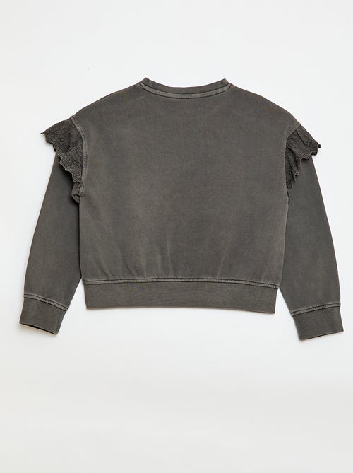 Sweat en molleton avec broderies anglaises - Kiabi
