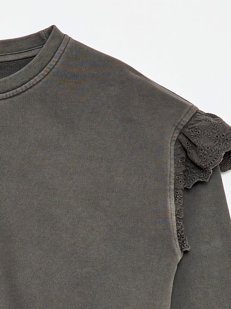 Sweat en molleton avec broderies anglaises Gris - Kiabi