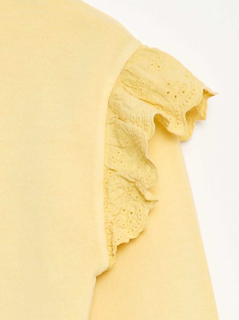 Sweat en molleton avec broderies anglaises Jaune - Kiabi