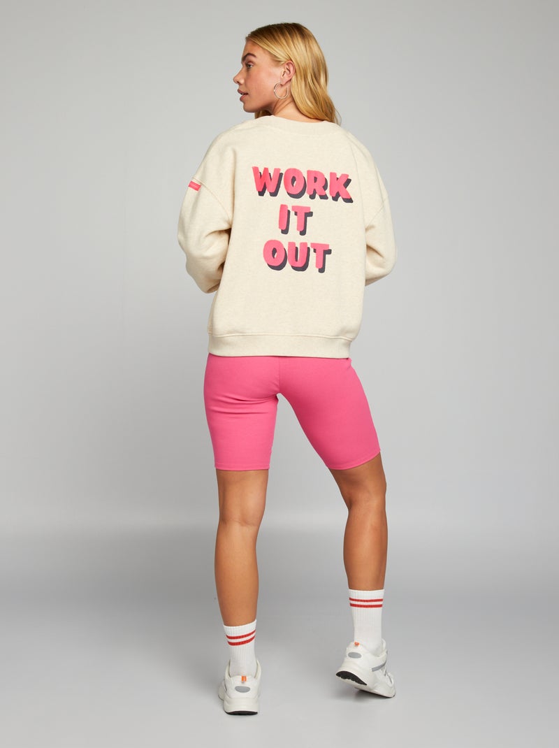 Sweat en molleton avec col plongeant Beige/rose - Kiabi