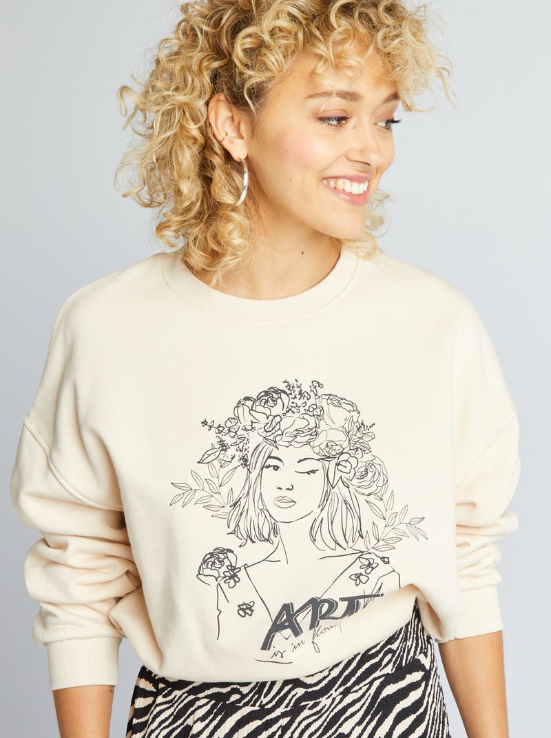 Sweat en molleton avec imprimé Beige - Kiabi