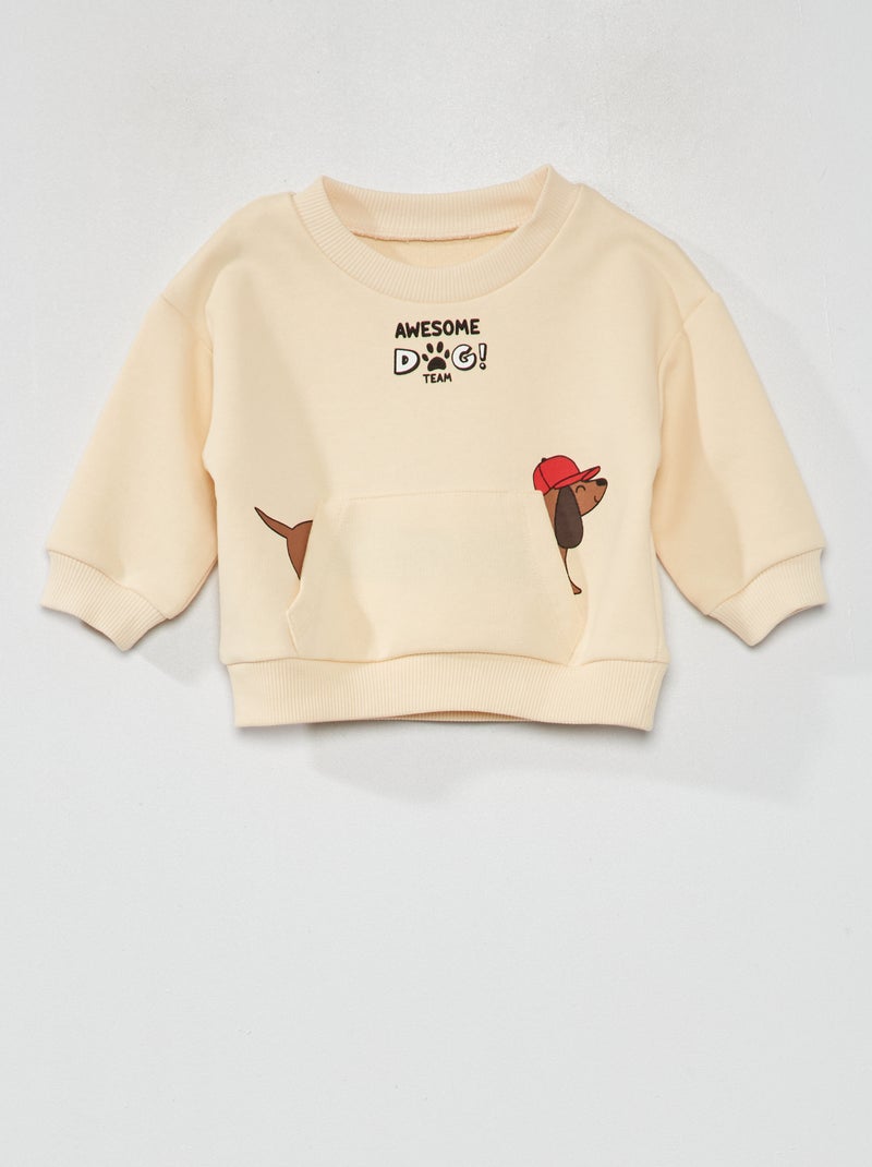 Sweat en molleton avec imprimé Beige - Kiabi