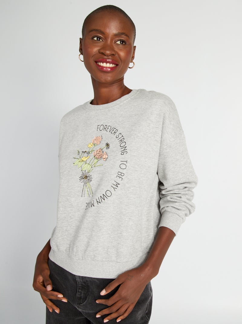 Sweat en molleton avec imprimé Gris - Kiabi