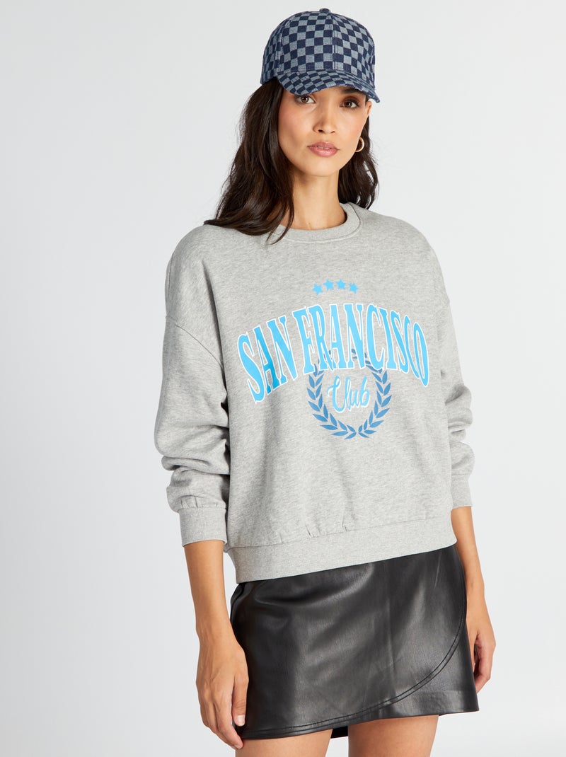 Sweat en molleton avec imprimé Gris clair - Kiabi