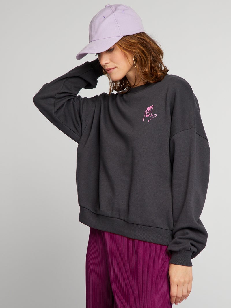 Sweat en molleton avec imprimé Noir - Kiabi