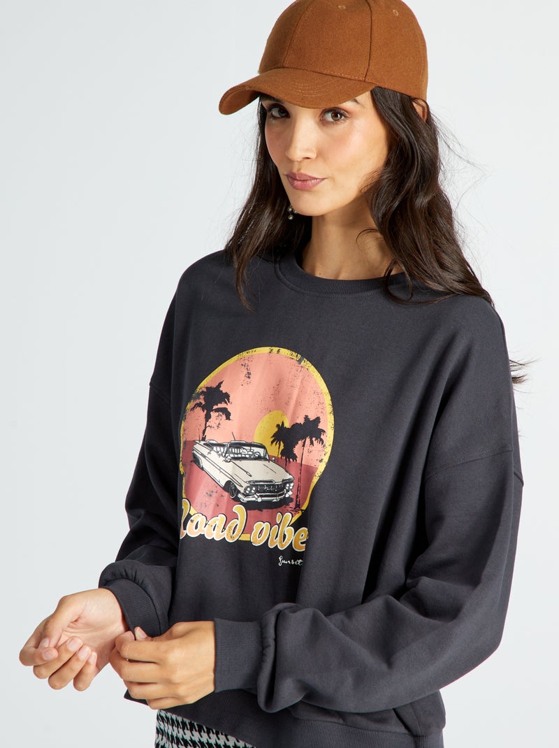 Sweat en molleton avec imprimé Noir road vibe - Kiabi