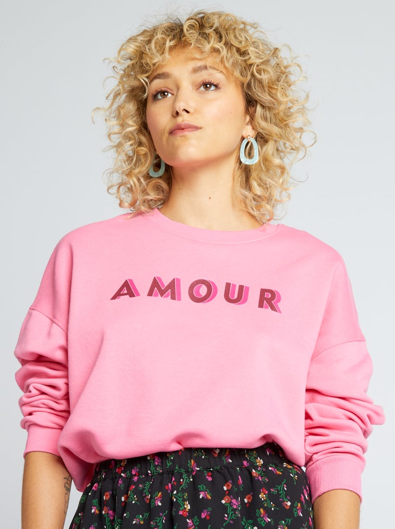 Sweat en molleton avec imprimé Rose - Kiabi