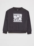 Sweat en molleton  avec inscription en maille bouclette NOIR - Kiabi