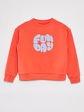 Sweat en molleton  avec inscription en maille bouclette ORANGE - Kiabi