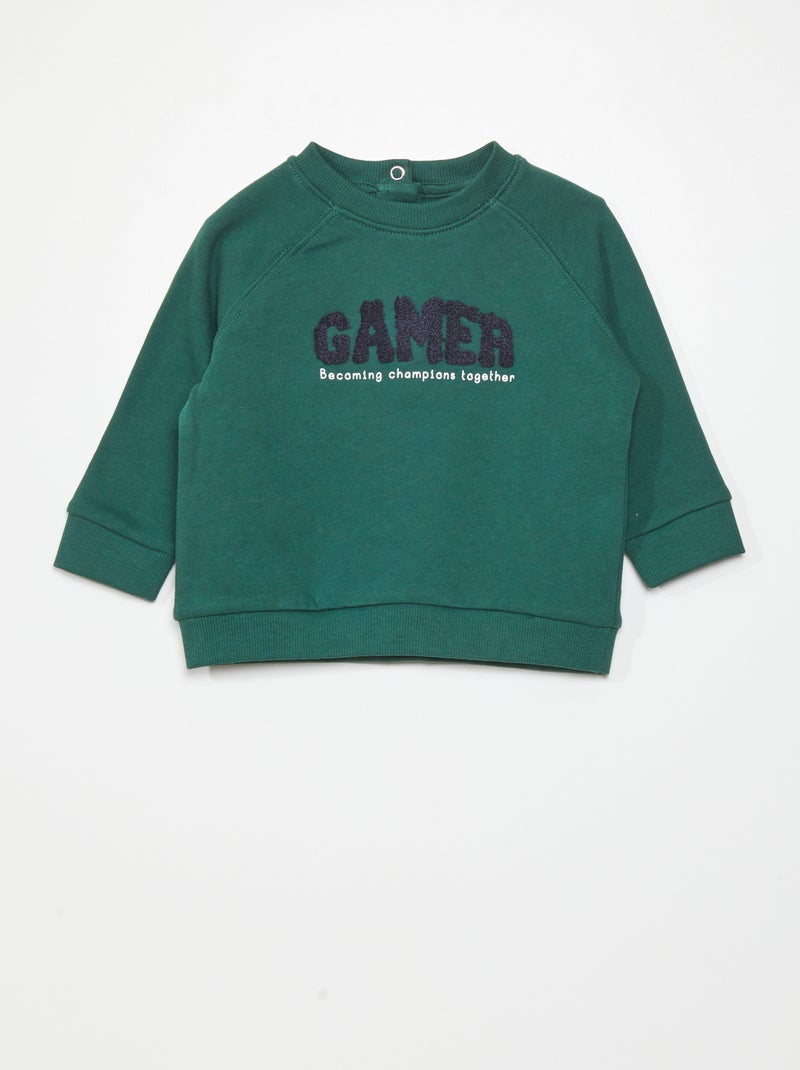 Sweat en molleton avec inscription en maille bouclette Vert - Kiabi