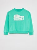 Sweat en molleton  avec inscription en maille bouclette VERT - Kiabi