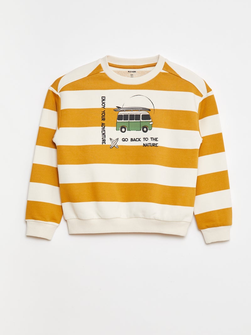 Sweat en molleton avec manches contrastées Jaune rayé - Kiabi