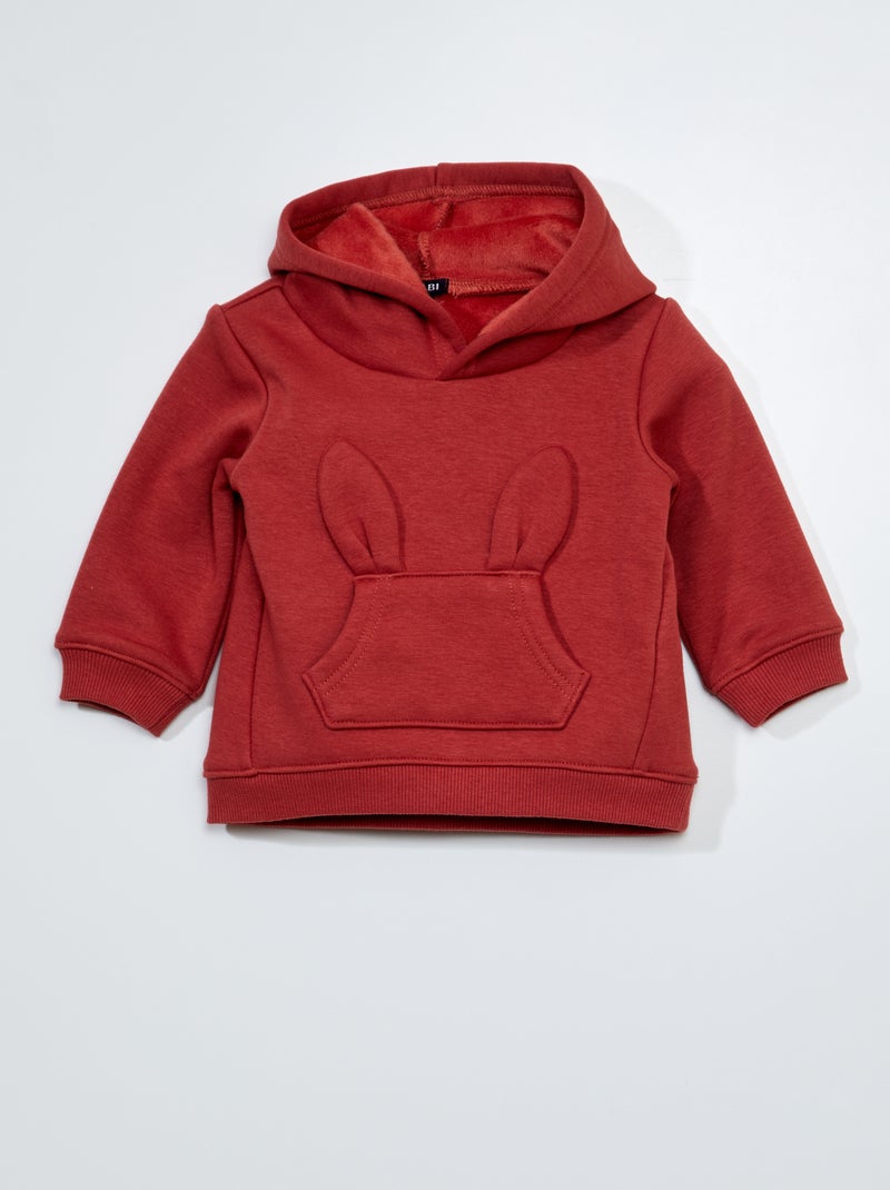 Sweat en molleton avec poche fantaisie - Toujours + de chaleur Rouge - Kiabi