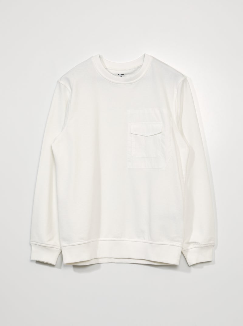 Sweat en molleton avec poche poitrine blanc - Kiabi