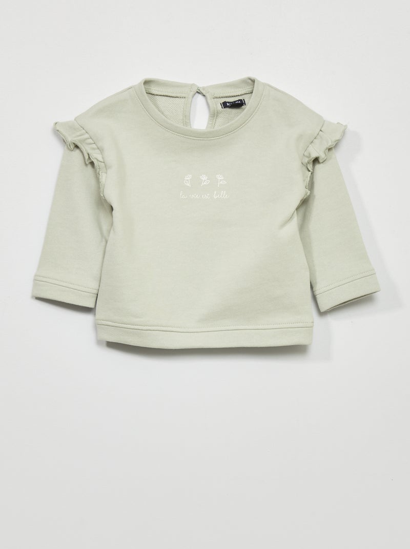 Sweat en molleton avec volants Vert - Kiabi