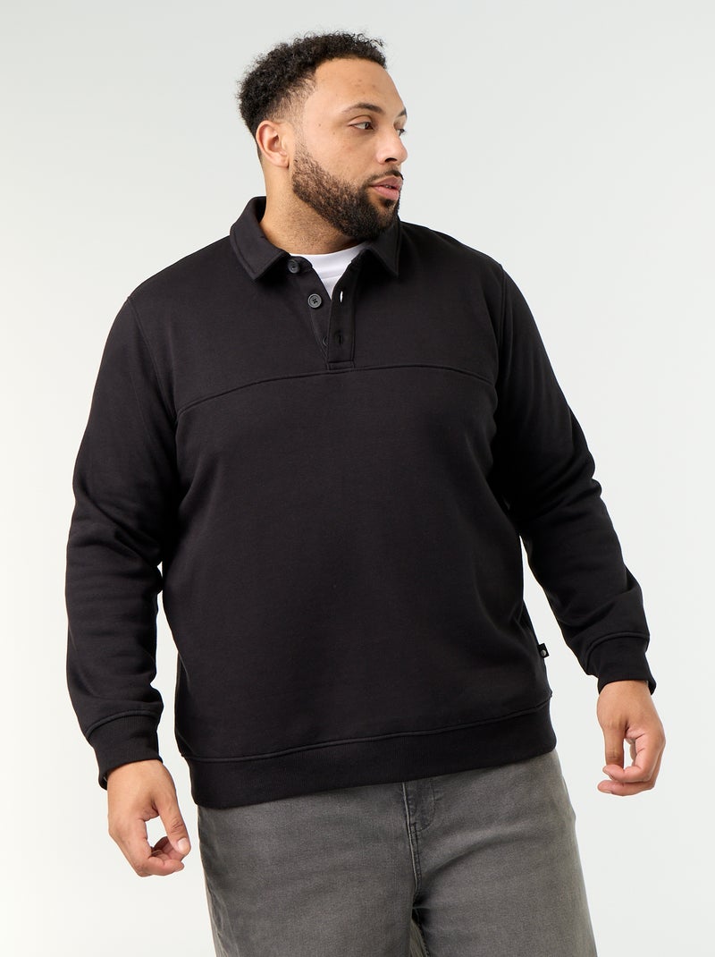 Sweat en molleton col polo Noir - Kiabi