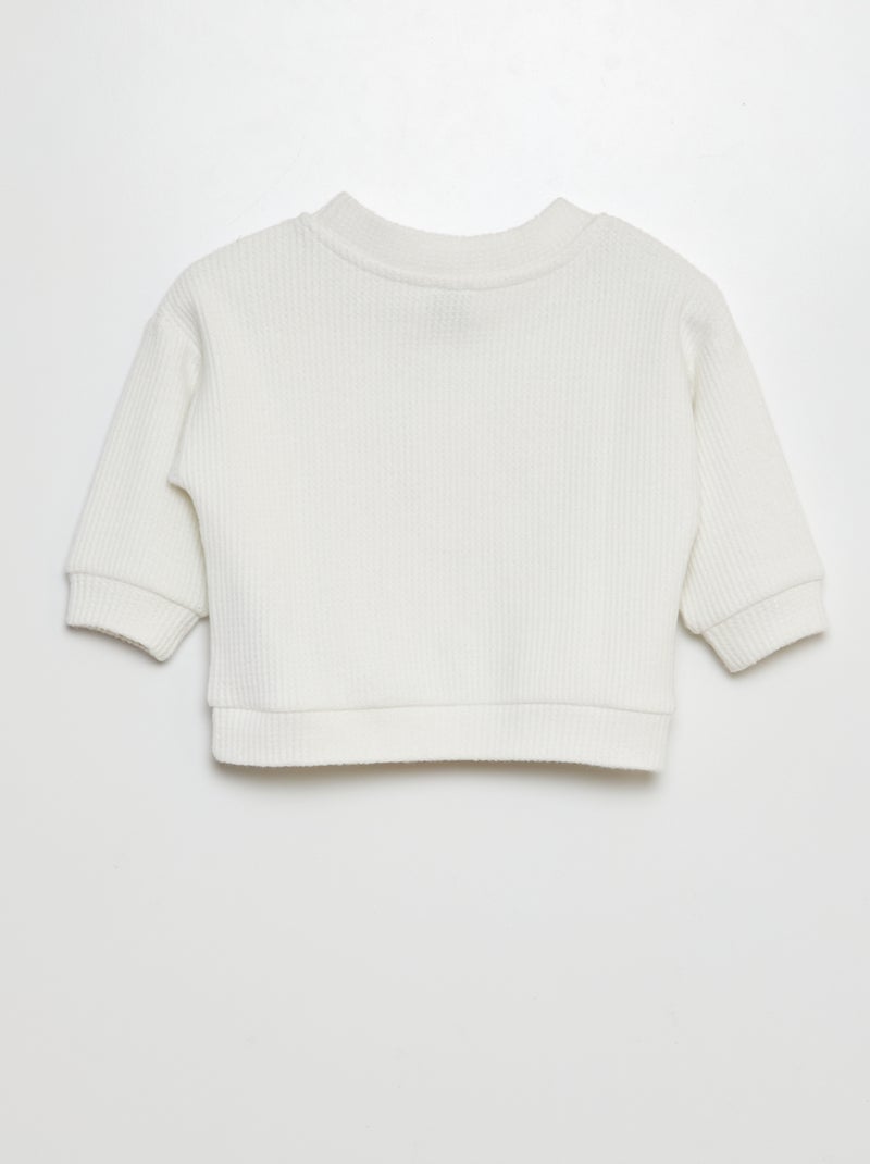 Sweat en molleton en maille gaufrée blanc - Kiabi