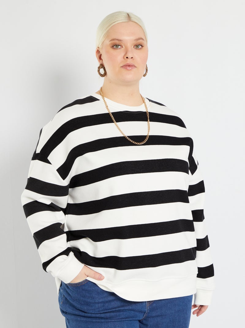 Sweat en molleton esprit marinière Noir/blanc - Kiabi