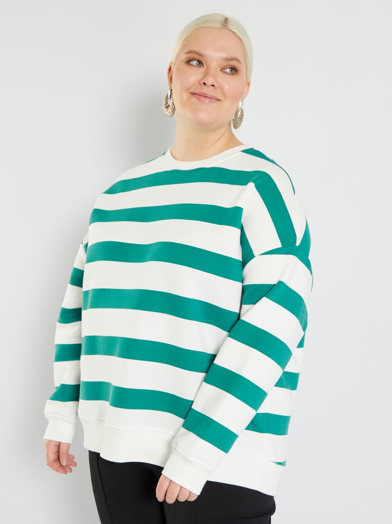 Sweat en molleton esprit marinière Vert - Kiabi