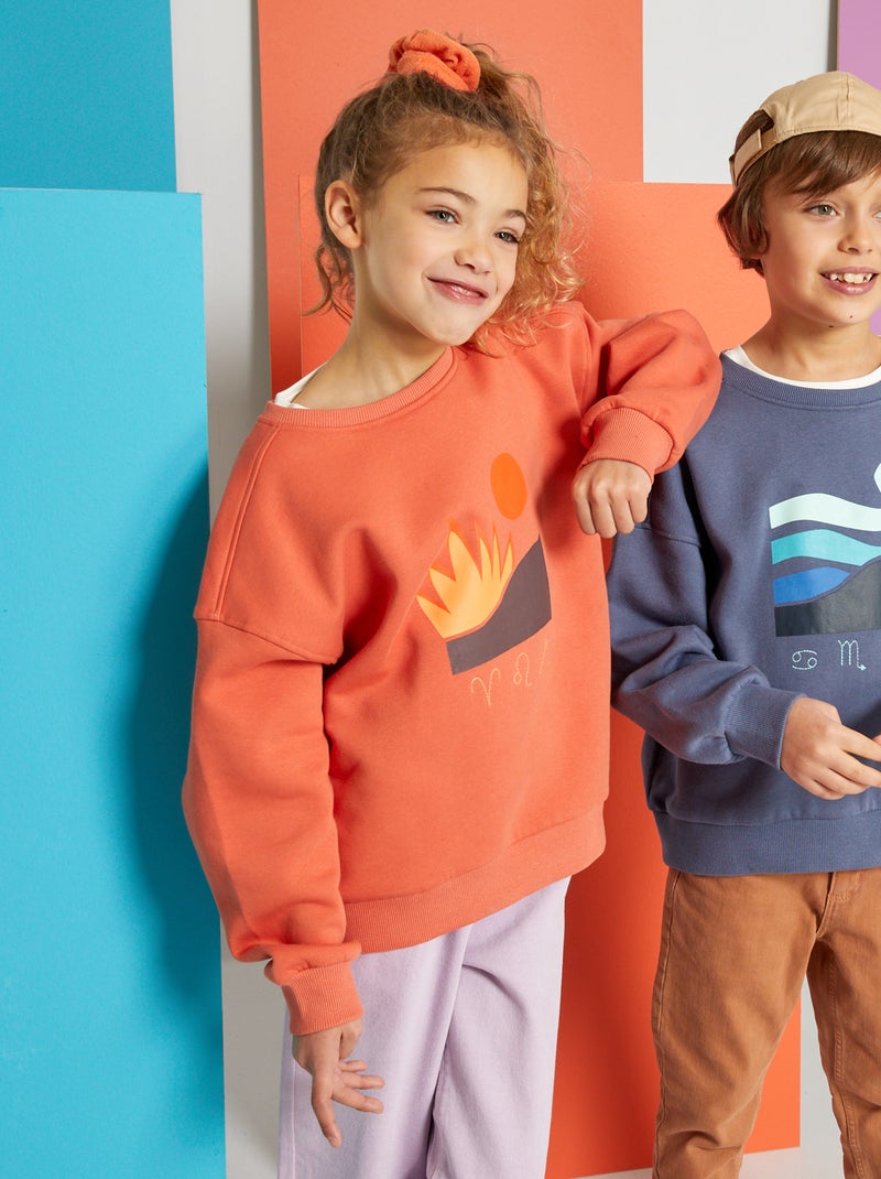 Sweat en molleton imprimé - Mixte Orange - Kiabi