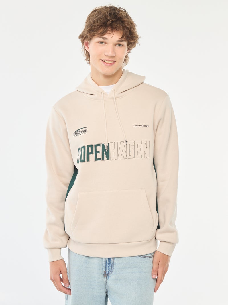 Sweat en molleton imprimé à capuche Beige - Kiabi