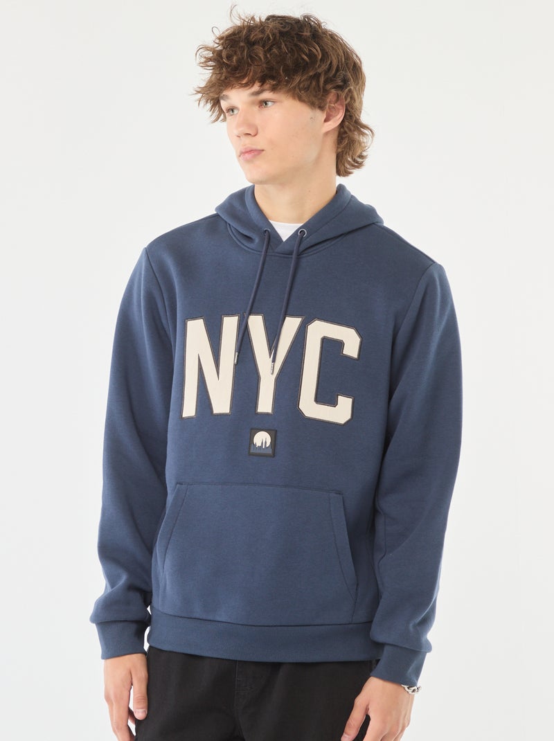 Sweat en molleton imprimé à capuche Bleu - Kiabi