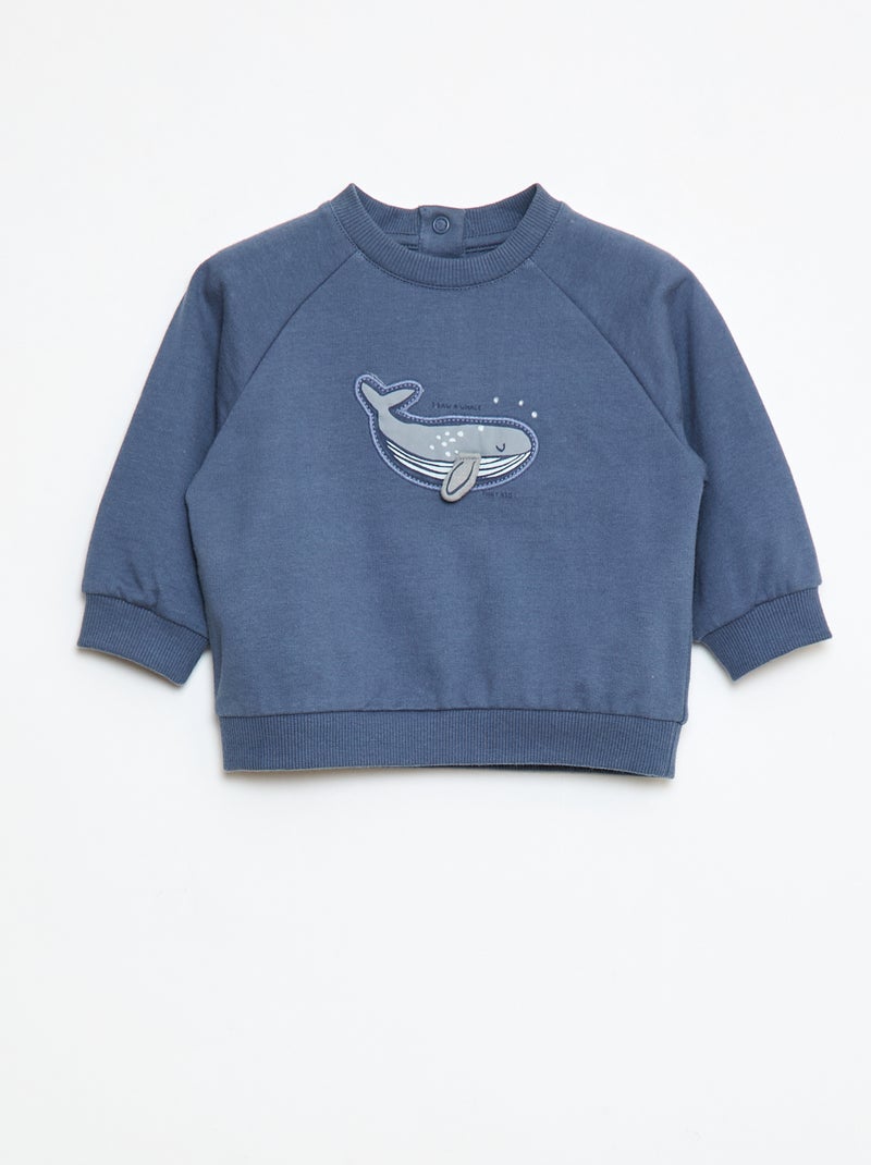 Sweat en molleton imprimé avec ouverture pressionnée Bleu - Kiabi