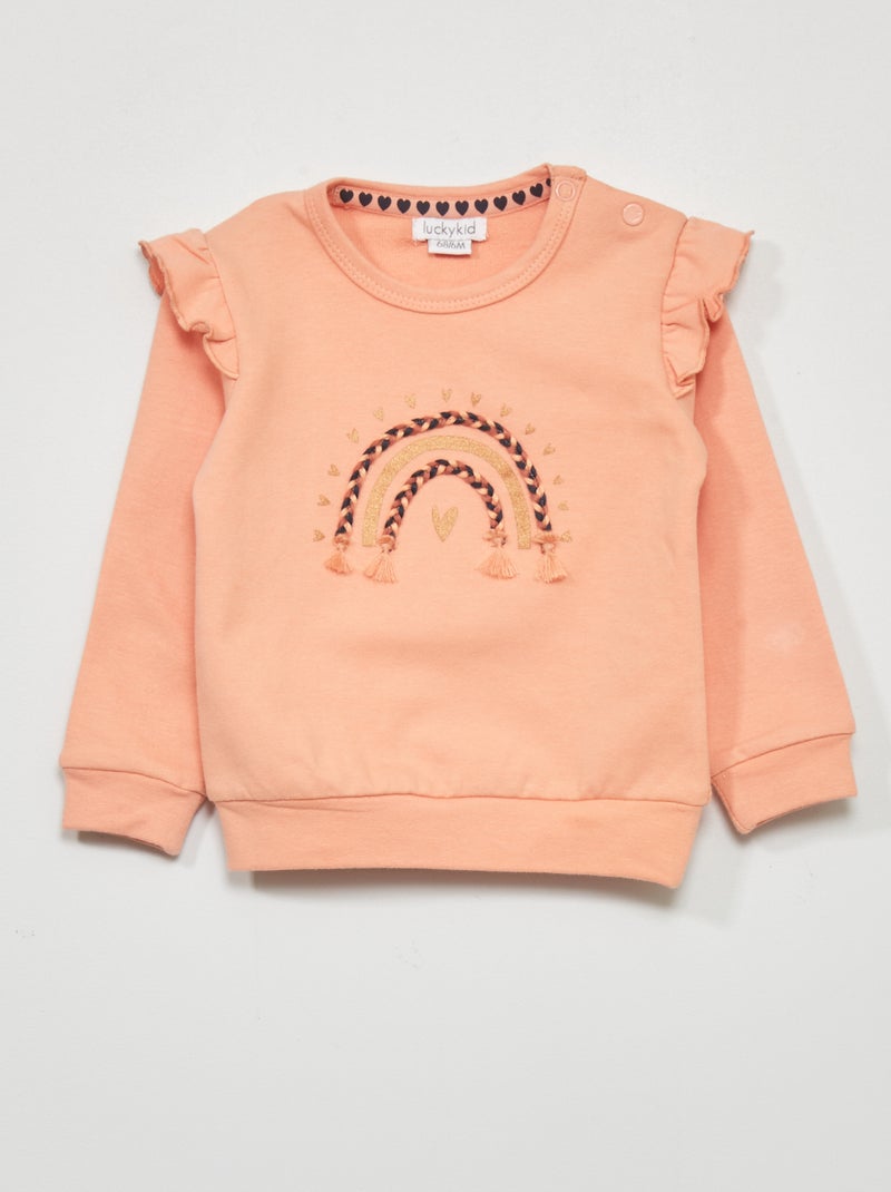 Sweat en molleton imprimé avec volants aux épaules Rose - Kiabi