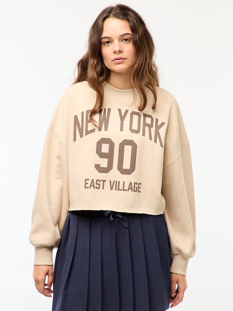 Sweat en molleton imprimé Beige - Kiabi
