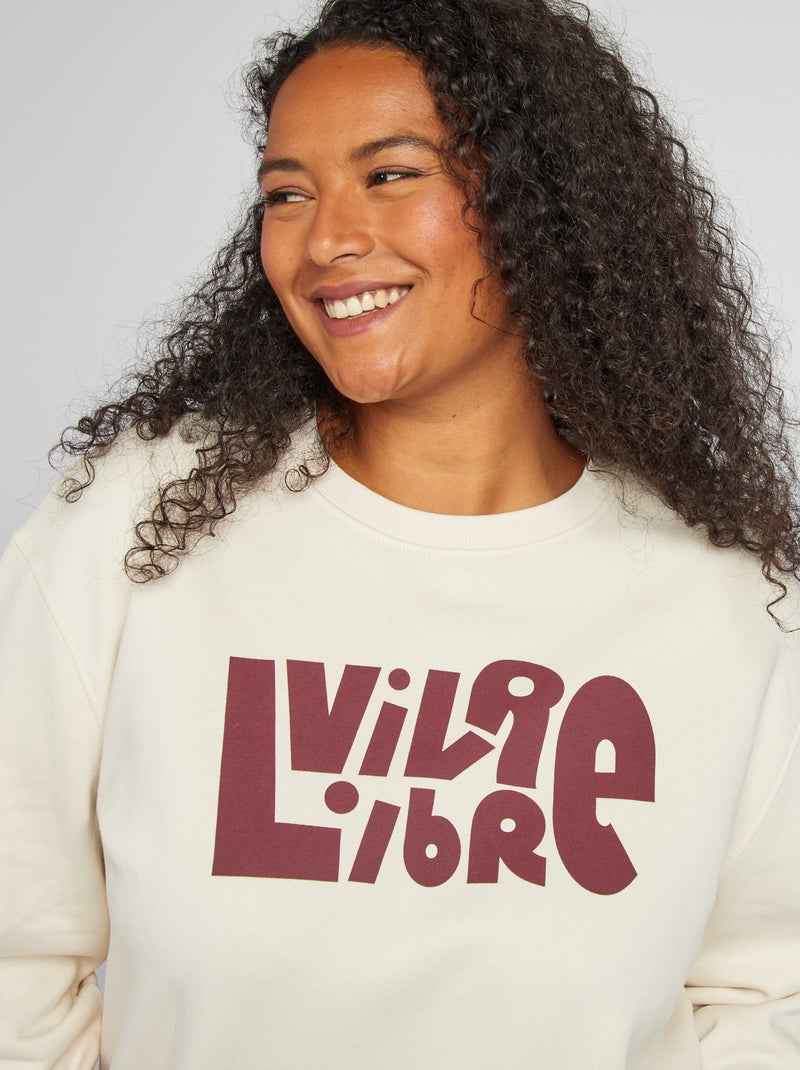 Sweat en molleton imprimé Ecru - Kiabi