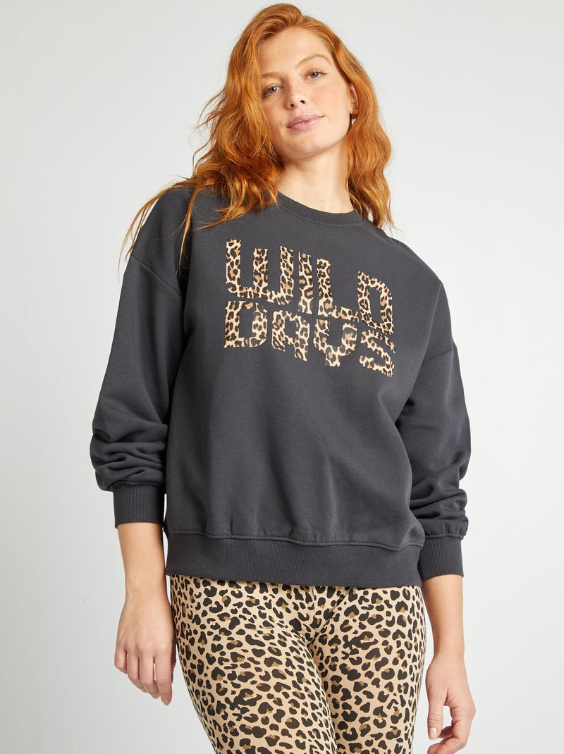Sweat en molleton Noir léopard - Kiabi