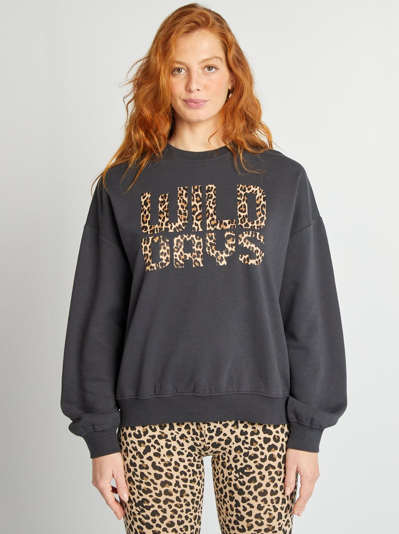 Sweat en molleton Noir léopard - Kiabi
