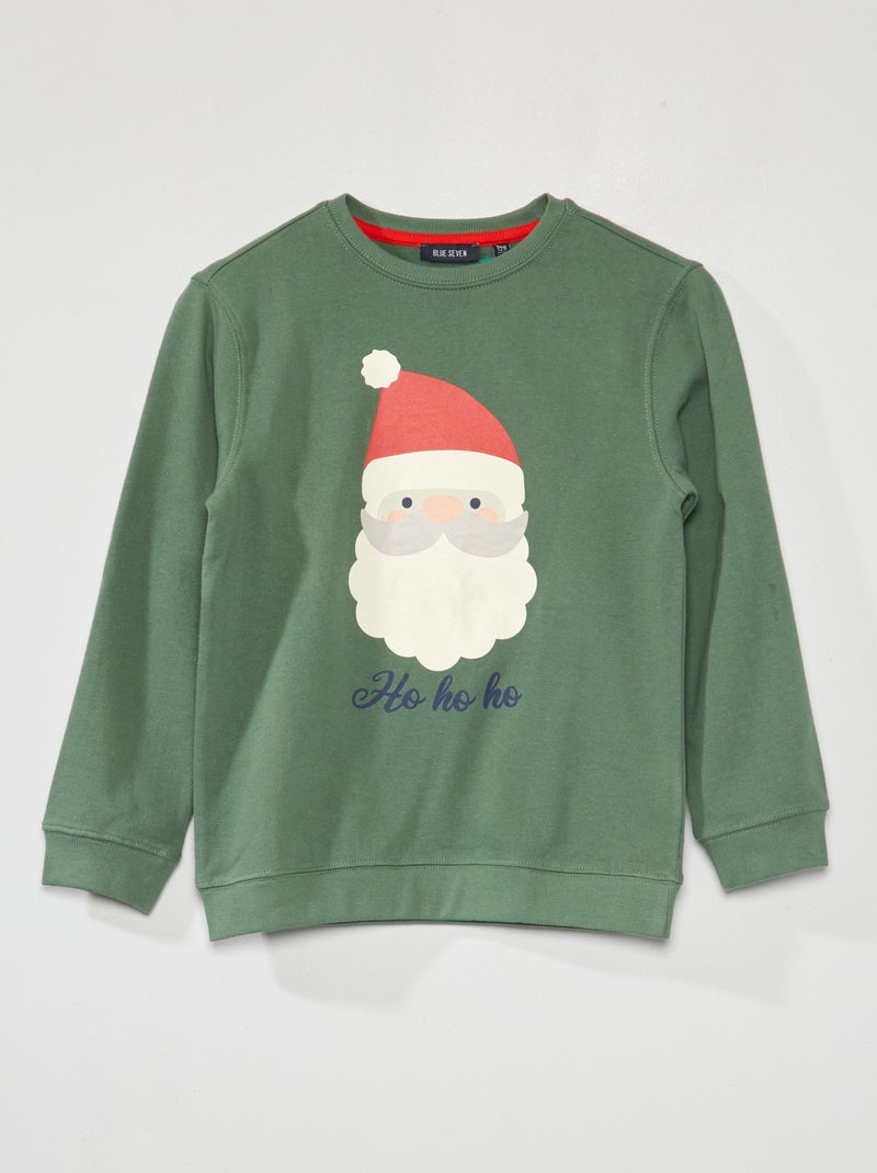 Sweat en molleton 'Père Noël' Kaki - Kiabi