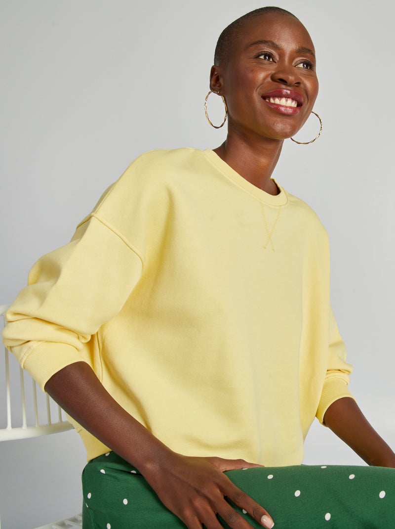 Sweat en molleton uni Jaune - Kiabi