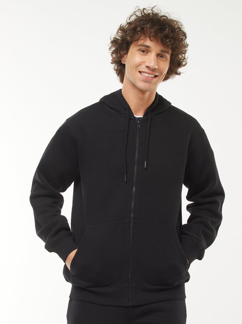 Sweat en molleton zippé à capuche Noir - Kiabi