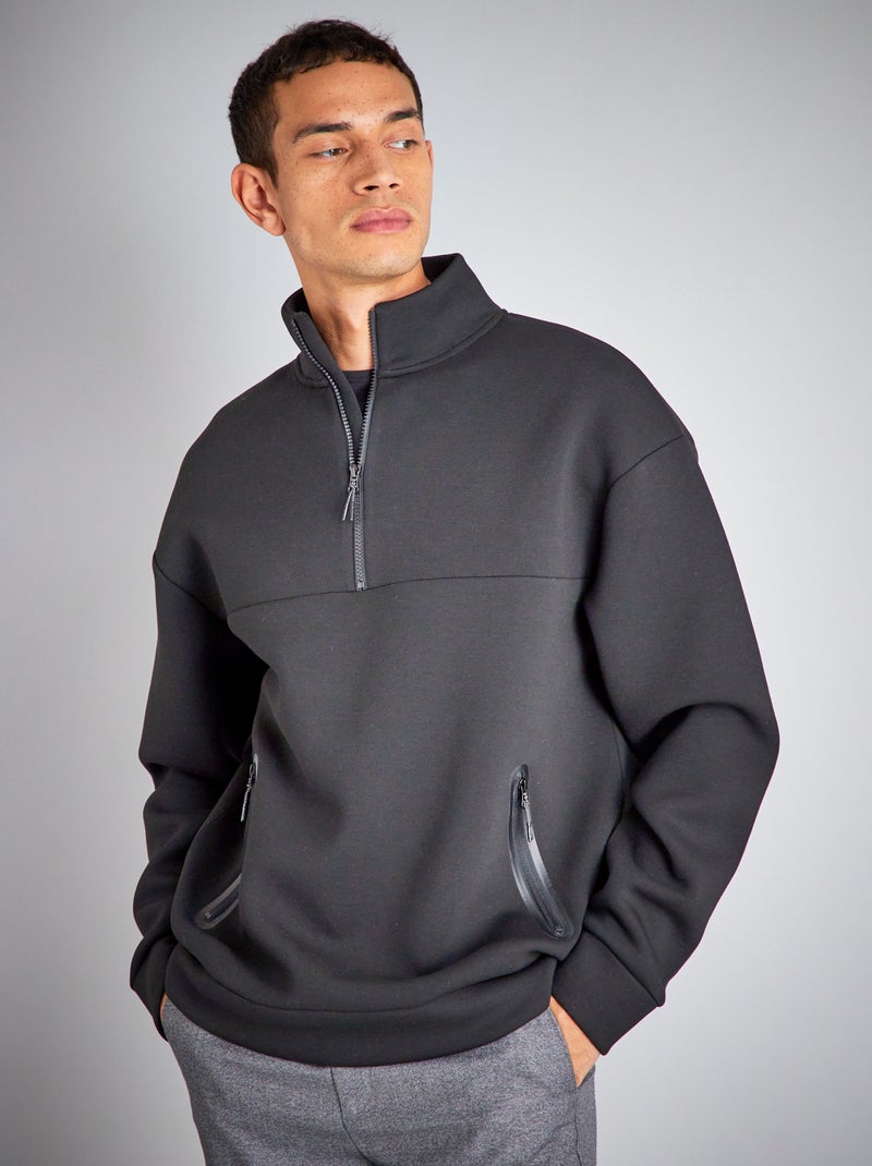 Sweat en néoprène avec col zippé noir - Kiabi