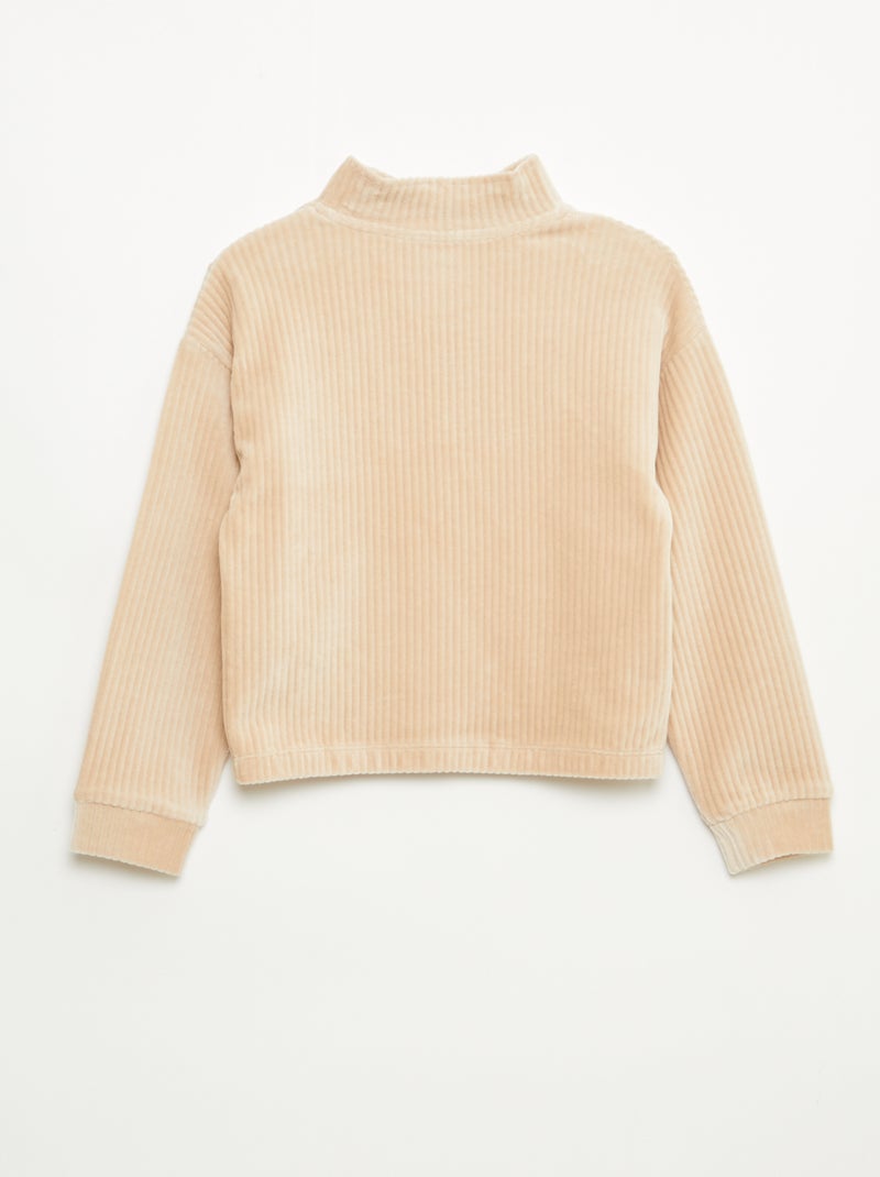 Sweat en velours côtelé avec col camionneur Beige - Kiabi