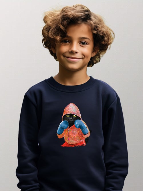 Sweat Enfant BOXING CAT BLACK - Kiabi