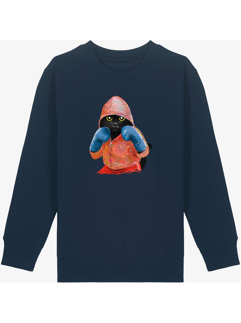 Sweat Enfant BOXING CAT BLACK Bleu marine - Kiabi