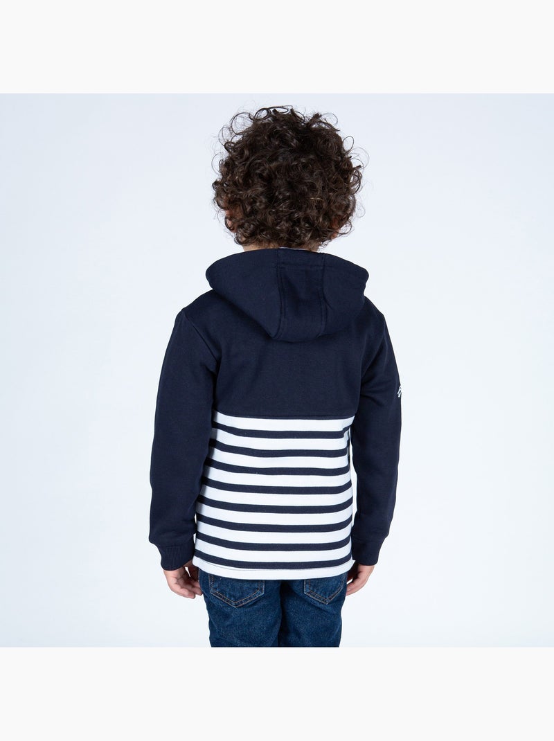 Sweat enfant en coton 'breizh océan', veste molleton coupe droite Marine/Blanc - Kiabi