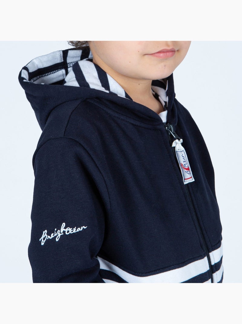 Sweat enfant en coton 'breizh océan', veste molleton coupe droite Marine/Blanc - Kiabi