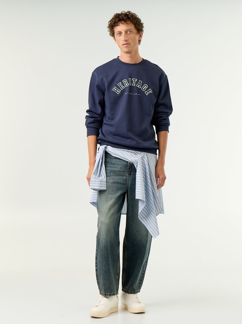 Sweat esprit sportswear avec inscriptions brodées Bleu - Kiabi