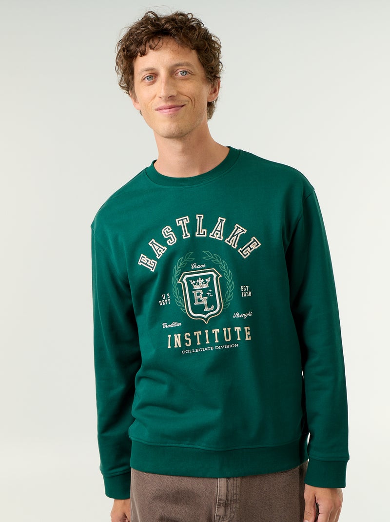 Sweat esprit sportswear avec inscriptions brodées Vert - Kiabi