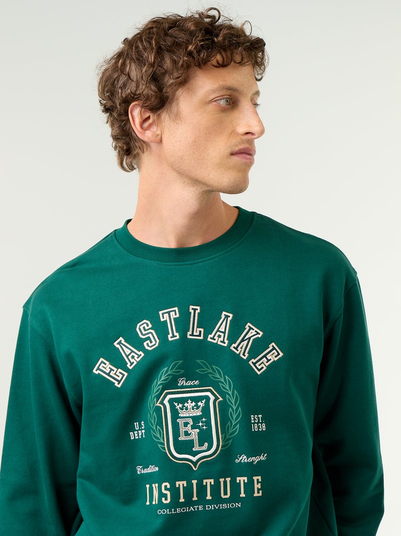 Sweat esprit sportswear avec inscriptions brodées Vert - Kiabi
