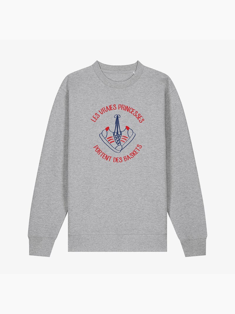 Sweat Femme - LES VRAIES PRINCESSES PORTENT DES BASKETS Gris chiné - Kiabi
