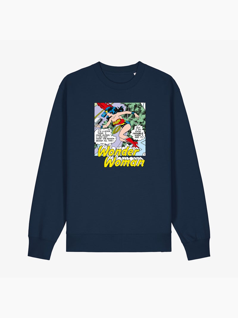Sweat Femme - WONDER WOMAN I DO KNOW TROUBLE WHEN I SEE IT Bleu marine - Kiabi