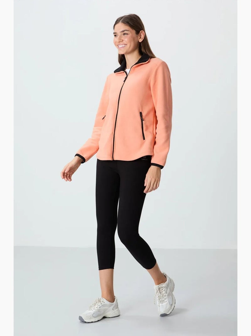 Sweat femme en maille peluche à zip tommy Orange clair - Kiabi