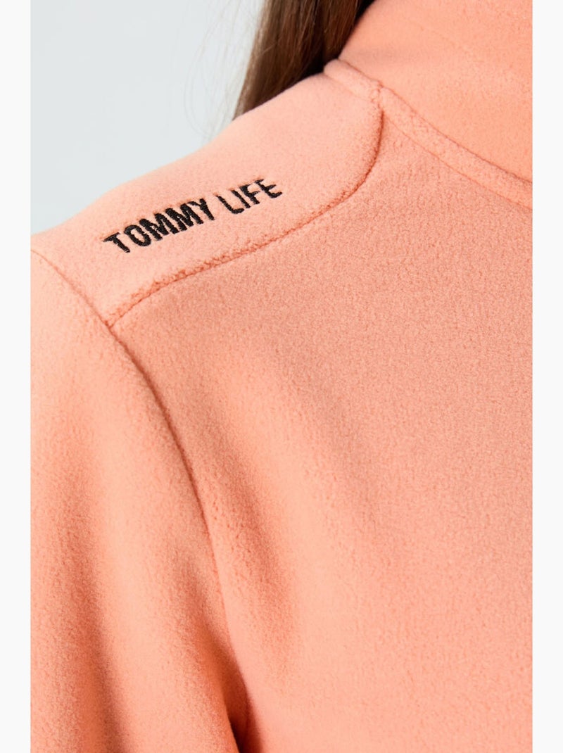 Sweat femme en maille peluche à zip tommy Orange clair - Kiabi