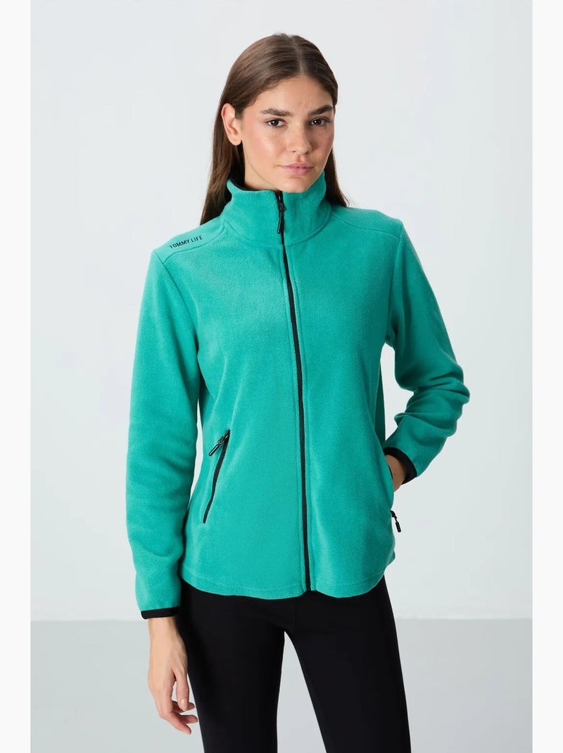 Sweat femme en maille peluche à zip tommy Turquoise - Kiabi